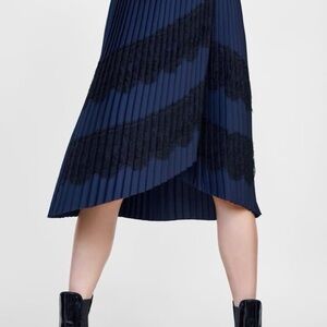 NWT Zara Blue Black Midi Pleated Skirt for Work